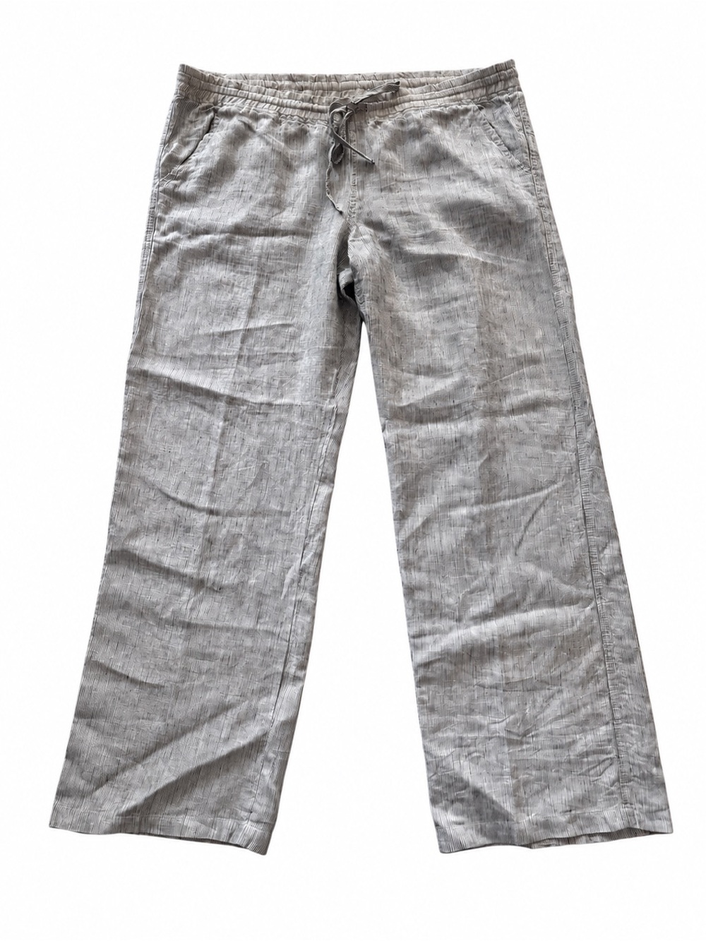 allen allen Black and White Pinstripe 100% Linen Pants